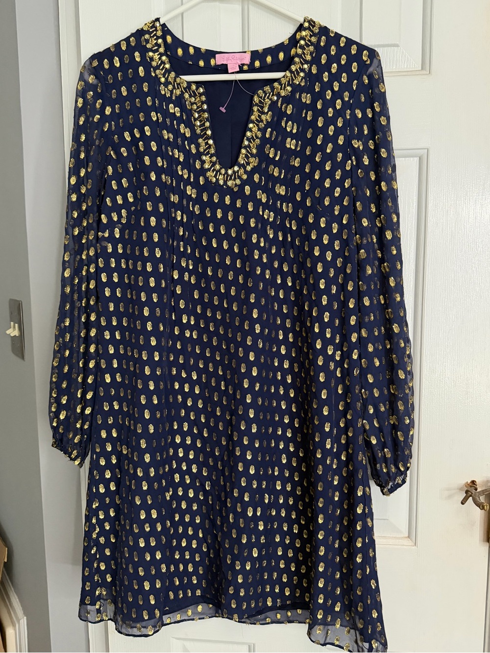 Lilly Pulitzer Navy and Gold Embellished Dress